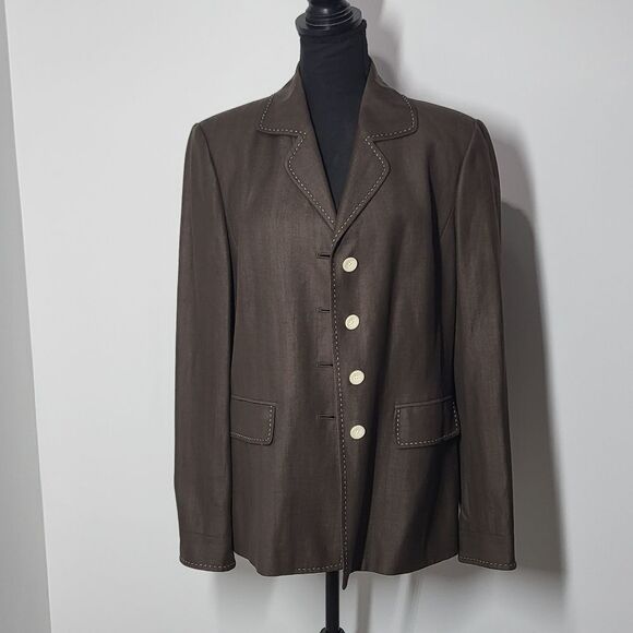 Ellen Tracy / Linda Allard Wool, Linen & Silk Blend Brown Jacket - Picture 1 of 11